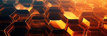 Warm tones on metallic hexagonal pattern for concept.の素材