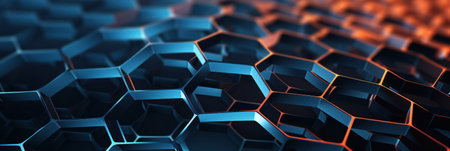 Abstract hexagonal structure in blue and orange huesの素材