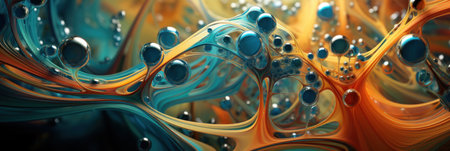 Vivid colors and shapes in material science study.の素材