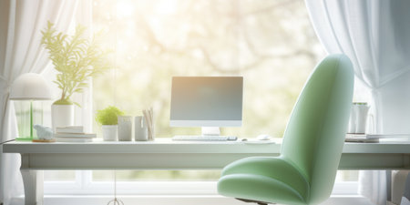 Bright trendy office space with a minimalist design aesthetic.の素材
