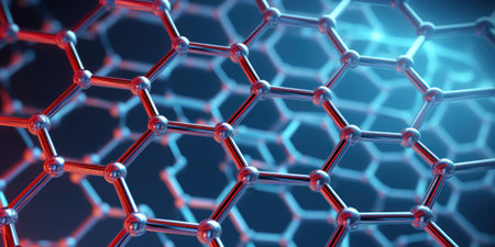 3D illustration of graphene atomic lattice.の素材