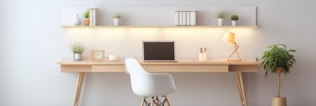 Minimalist trendy office setup with sleek laptop.の素材