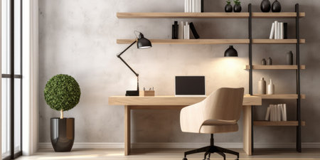 Minimalist trendy office setup with stylish desk.の素材