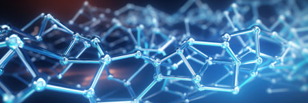 3D render of a molecular structure for material science studies.の素材