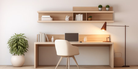 Well-lit trendy office space with stylish furniture.の素材