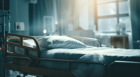 Warm sunlight filters into a peaceful hospital room.の素材