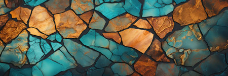 Close-up of material science texture in blue and gold.の素材