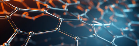 Close-up of a 3D molecular grid representing material science.の素材