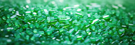Close view of green polypropylene polyamide granules.の素材