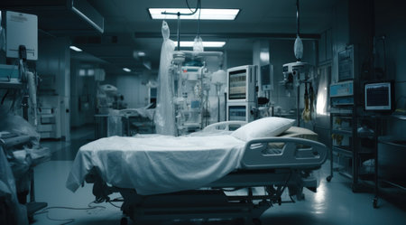 Modern hospital room with advanced medical tech.の素材