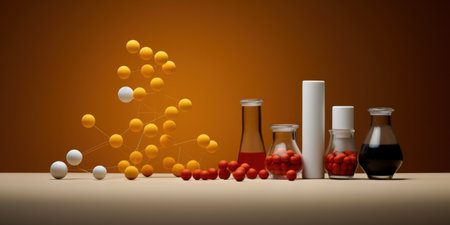 Abstract representation of material science with lab equipment.の素材