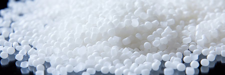 Close-up of white polypropylene polyamide pellets.の素材