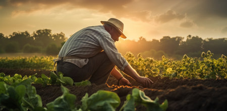 Rural worker managing crops, highlighting rural development.の素材