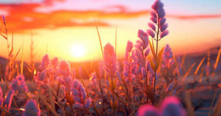 Sunrise illuminates rural development setting.の素材