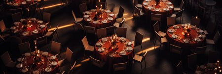 Luxurious table setting at a nighttime corporate event.の素材