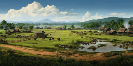 Pastoral view of a developing rural landscape.の素材