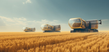 Advanced machinery in wheat field for modern rural development.の素材