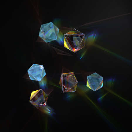 Luminous of dispersion diamond 3d render fluorescence reflection abstract color clearness shining caustic glow flares luminescence in x-rayの写真素材
