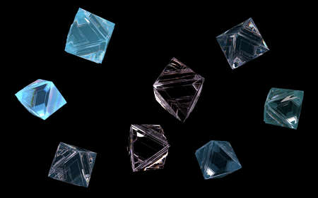 Luminous of rough raw diamonds in ultraviolet rays 3d illustration 3d rendering top view macroの写真素材