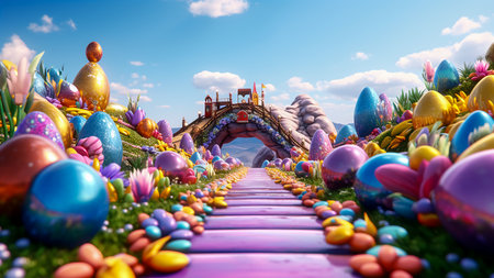 Easter-Themed Road Background in Full High Definition, Generative AIの素材