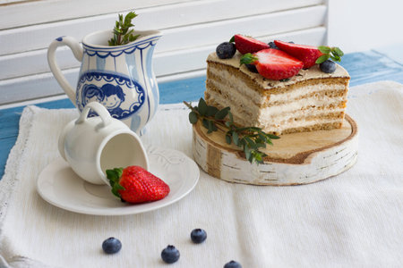 Dietary cake with berries. Piece of cake. Delicious, healthy dessert. The minimum of calories