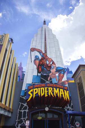 ORLANDO, USA - October 14, 2016- Visitors entering the Spiderman ride at Universal Studios Islands of Adventure theme parkのeditorial素材