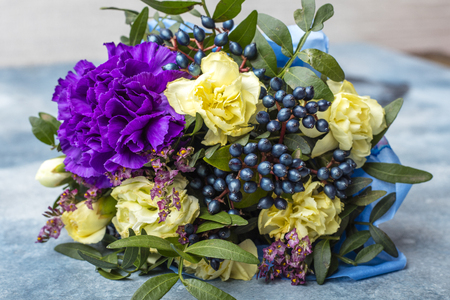 Beautiful bouquet of flowers on a light background. Flowers for the holidayの写真素材