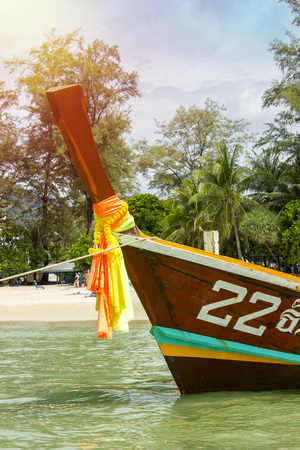 PHUKET, THAILAND - January 20, 2018 - Thai boat with long tails on the beach backgroundのeditorial素材
