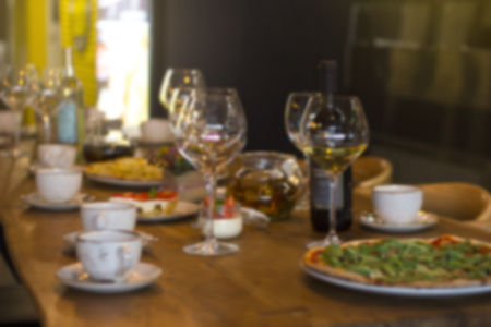 Abstract blur. Festive table in the restaurant. Pizzeriaの写真素材