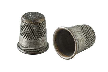 Vintage thimbles and sewing notions. isolated, objectの写真素材