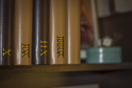 Albums on a shelf with copy space for your textの写真素材