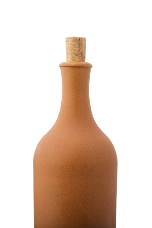 clay bottle of wine, on white background. isolated objectの写真素材