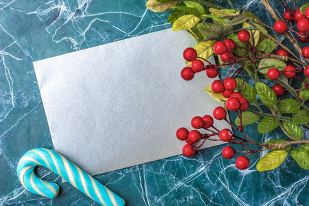 Mockup of the letter or envelope on a blue background. Concept of congratulations on different events. Place for your text. Copy spaceの写真素材