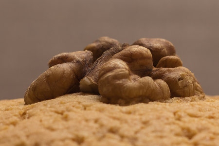 walnut kernel on cookies. close-upの写真素材