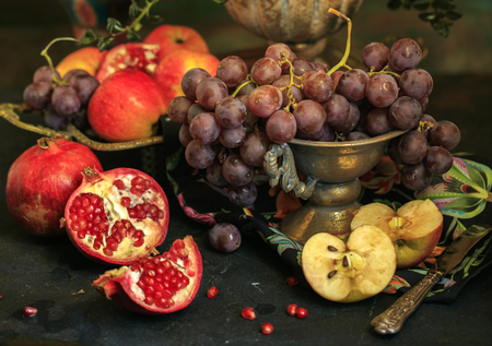 ripe fruit on the table. Detox, diet, clean food, vegetarian, vegan, fitness, healthy lifestyle conceptの写真素材