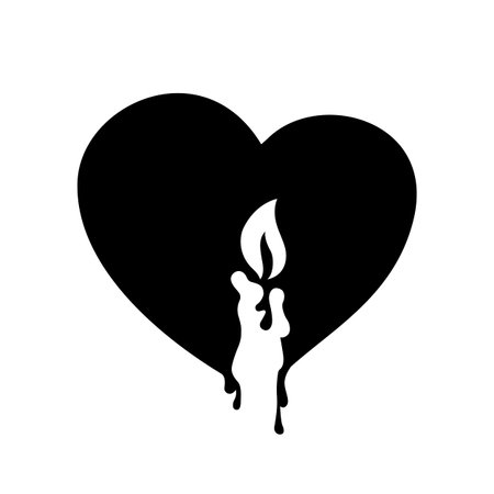 Symbol heart with a molten candle and flame of fire. The concept of love, romance, sadness. vectorのイラスト素材