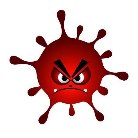 Cartoon virus symbol, microbe, bacteria icon on a white background. angry red monster.のイラスト素材
