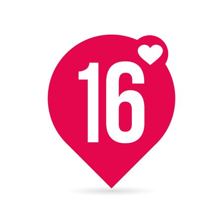 red sign age restriction to 16 years. location icon on a white background. Isolated objectのイラスト素材