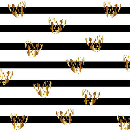 Abstract background of black stripes and golden hearts on a white background. Vector illustrationのイラスト素材