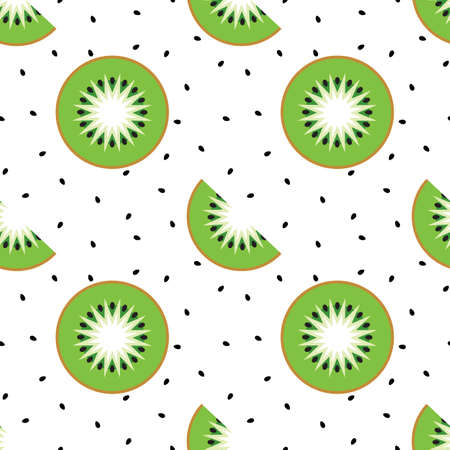Sliced kiwi and black seeds on a white background. Seamless background. Design for textile, poster, banner.のイラスト素材