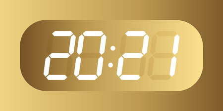 golden digital alarm clock with white numbers 2021 symbol of the new year. Vector illustration