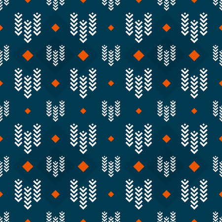 Seamless Christmas pattern of geometric shapes on a blue background. Design for textile, poster,...
