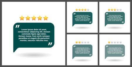 Set of blocks of quotes for statements or comments on a white background. Speech bubble templates with space for text and five stars, number of reviews.のイラスト素材