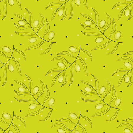 Branches of olives on a green background. Seamless background, design for fashion, interior or textile.のイラスト素材