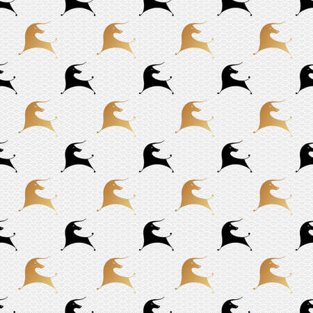 Seamless pattern with bulls in black and gold on a textured background. Symbol of the new year 2021. Chinese zodiac sign. Vectorのイラスト素材