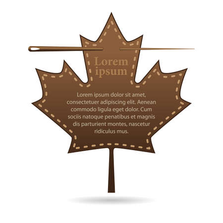 template with space for text, leather label in the shape of a maple leaf. Canada Day holiday. Vector, illustrationのイラスト素材