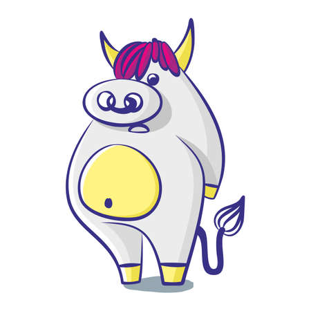 modest bull hid his hands behind his back on a white background. Isolated object. Vector illustrationのイラスト素材