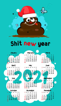 2021 calendar design for 12 months. A stinky pile of shit is decorated like a Christmas tree with a red star. Crazy new year holiday concept. Vector illustrationのイラスト素材