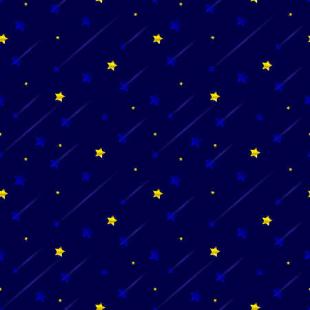Seamless background with shooting stars in a dark blue sky. Vector, illustrationのイラスト素材