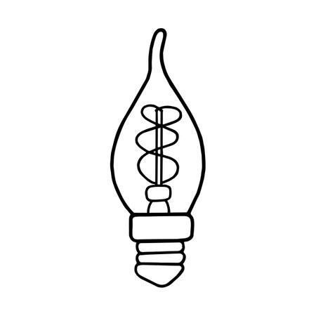 Black lightbulb icon on a white background. Isolated object. Baby doodle style. Hand made black sketch. Vector illustrationのイラスト素材